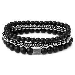 Matte Onyx And Hematite Bead Bracelet Set