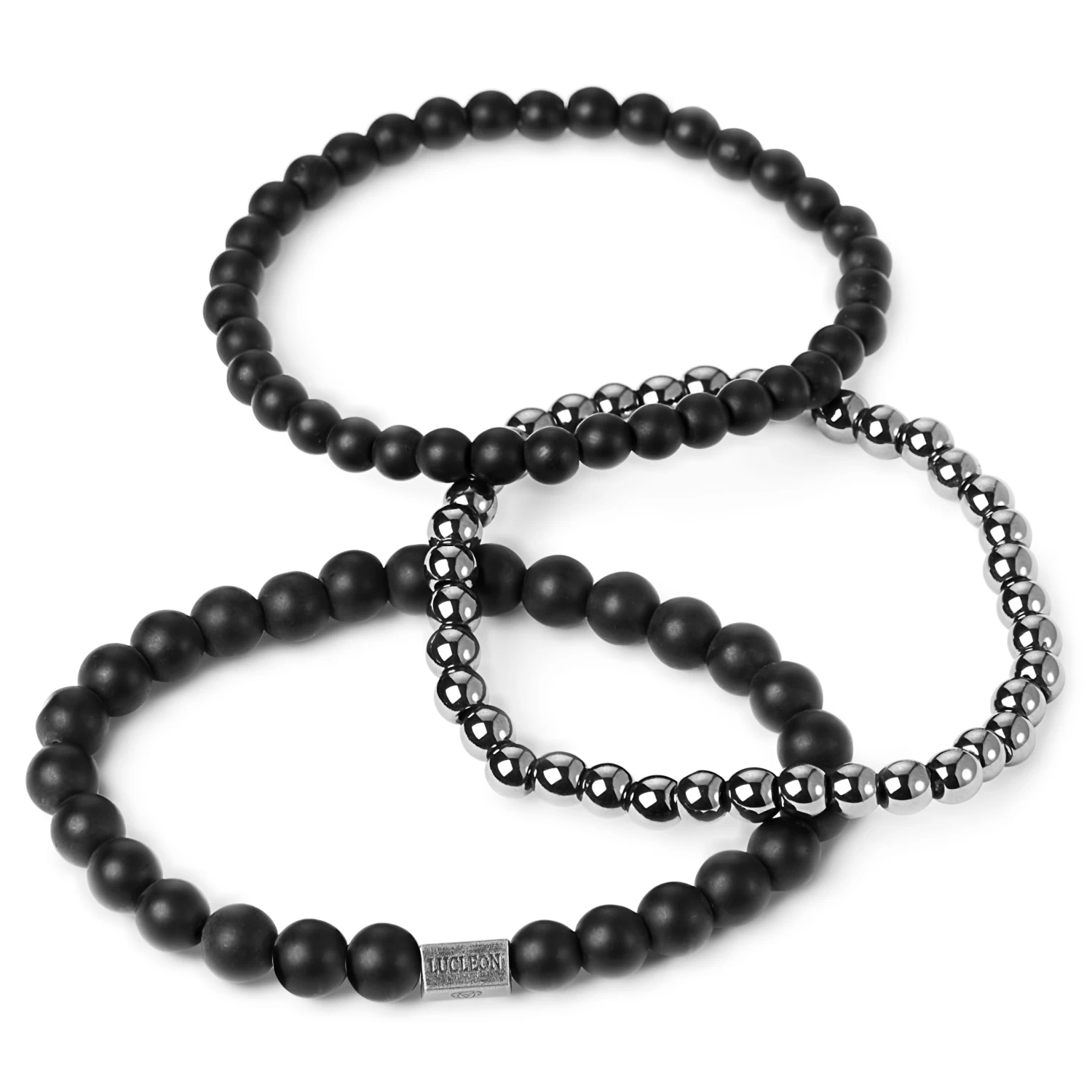Matte Onyx And Hematite Bead Bracelet Set - Image 3