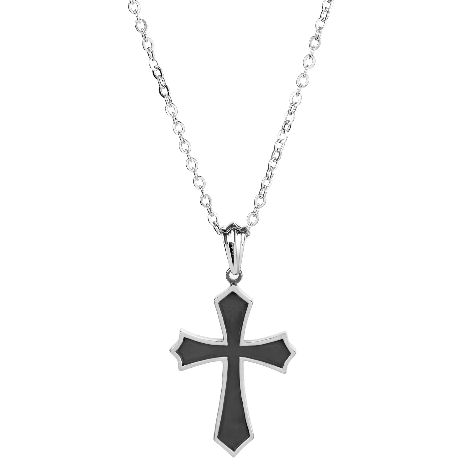 Silver-Tone & Black Stainless Steel Reversible Cross Cable Chain Necklace - Image 3