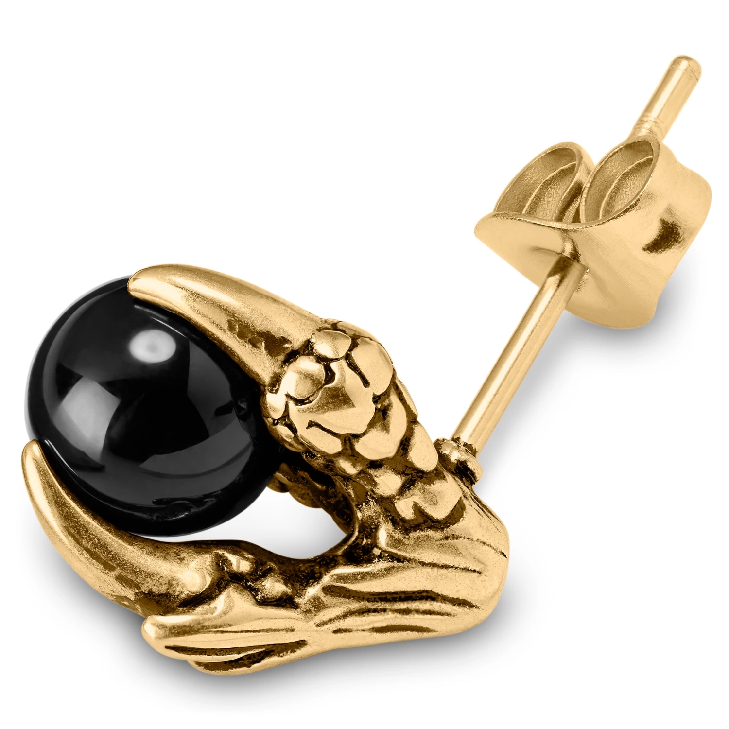 Gold-Tone & Black Onyx Claw Stud Earring - Image 2