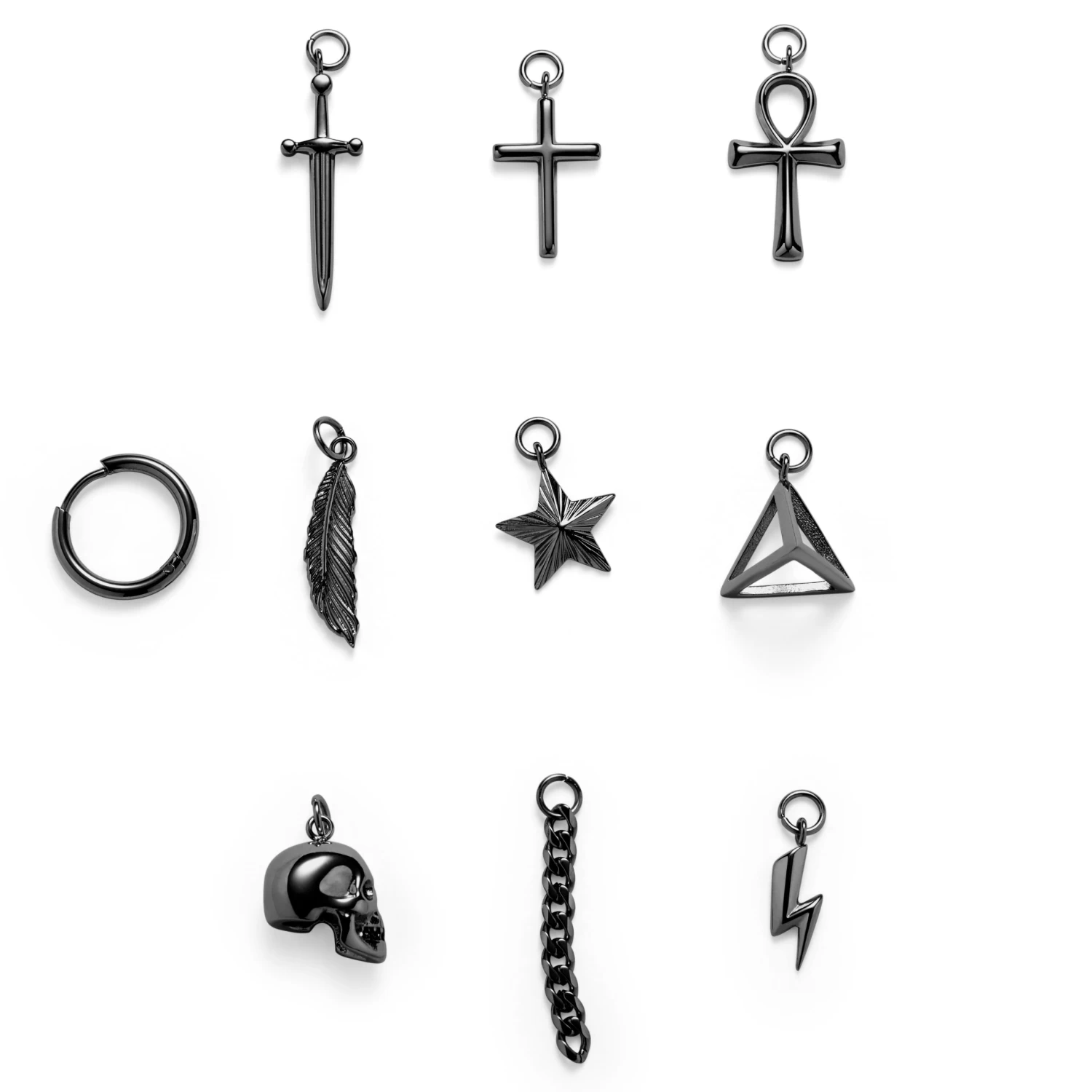 Black Hoop Earring With 9 Charms