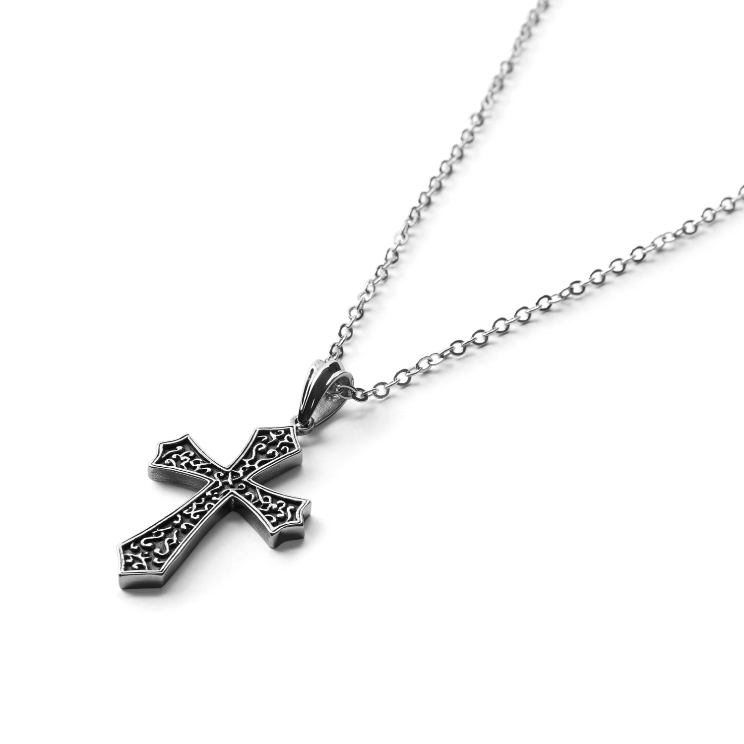 Silver-Tone & Black Stainless Steel Reversible Cross Cable Chain Necklace - Image 2