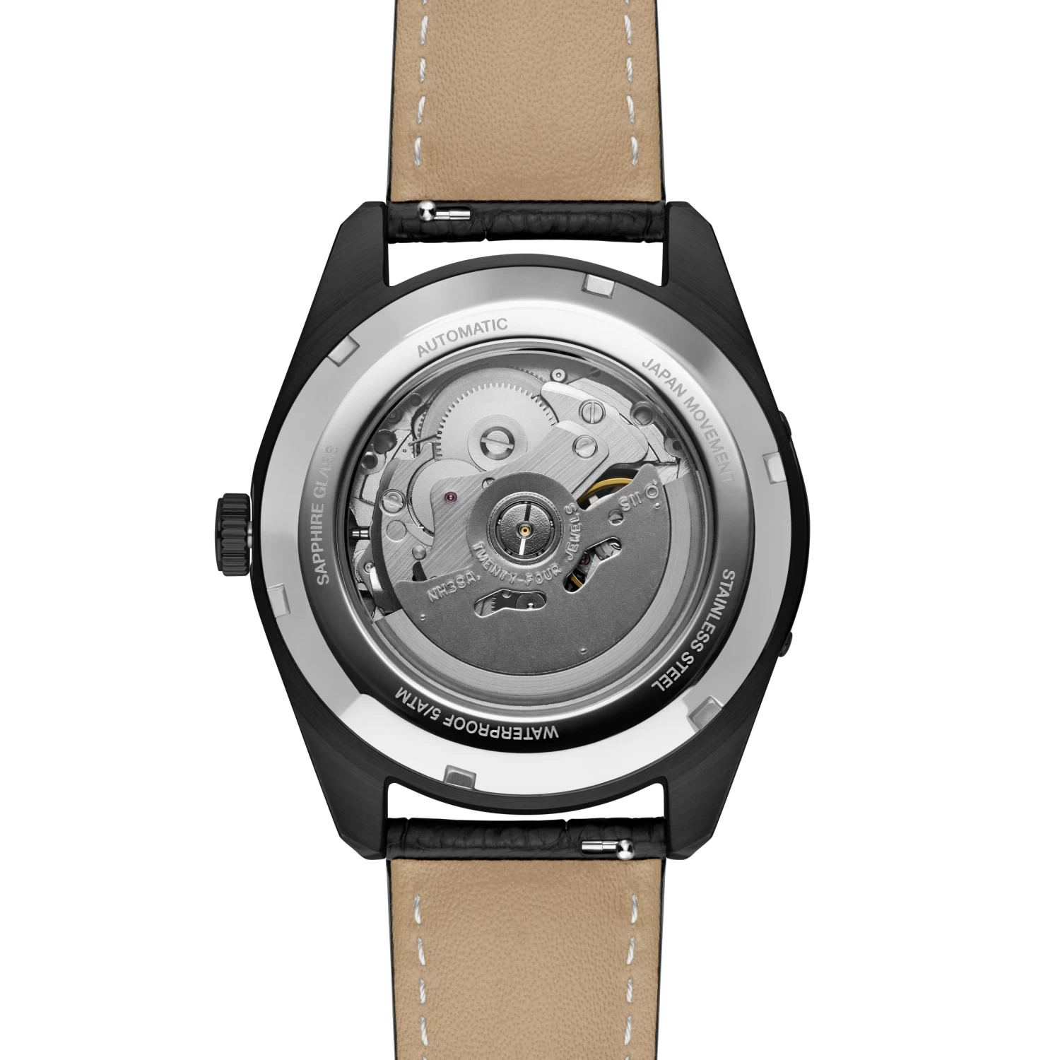 Fenes | Black Open-heart Skeleton Watch With Gold-Tone Dial & Black Leather Strap - Image 5