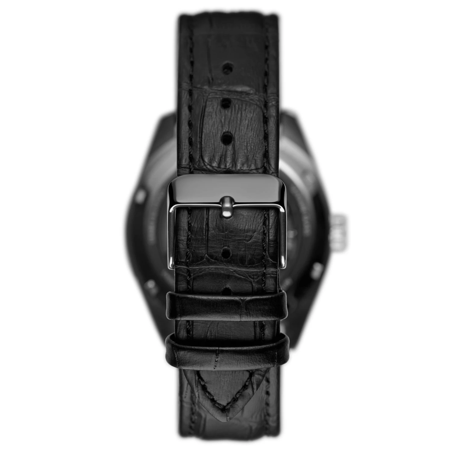 Fenes | Black Open-heart Skeleton Watch With Gold-Tone Dial & Black Leather Strap - Image 6