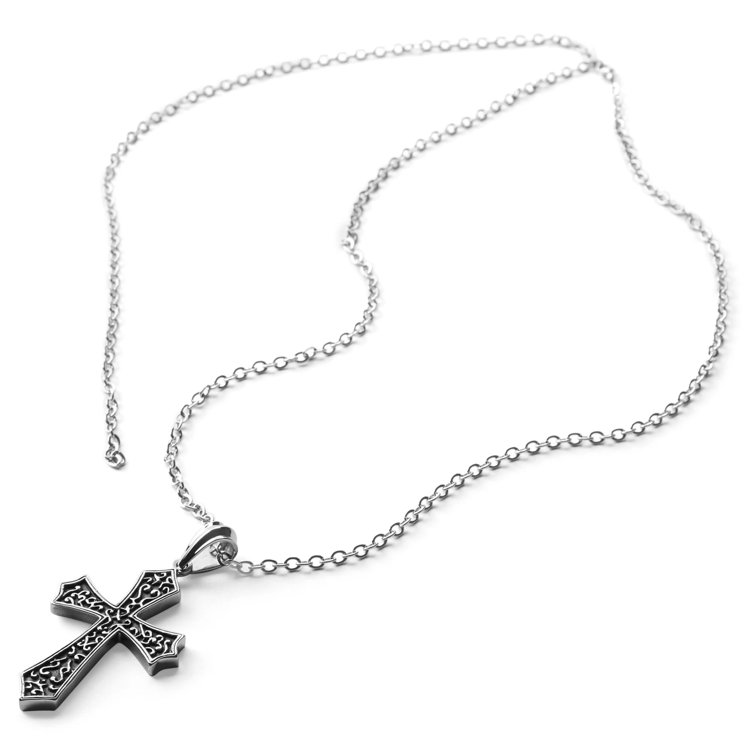 Silver-Tone & Black Stainless Steel Reversible Cross Cable Chain Necklace - Image 4