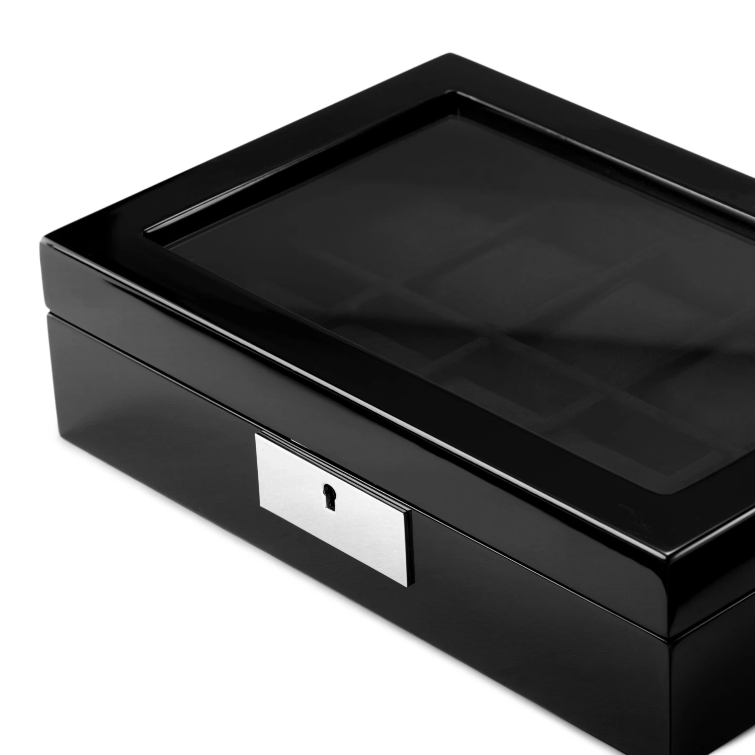 Black Watch Case For 10 Watches With Glass Window & Key - Image 6