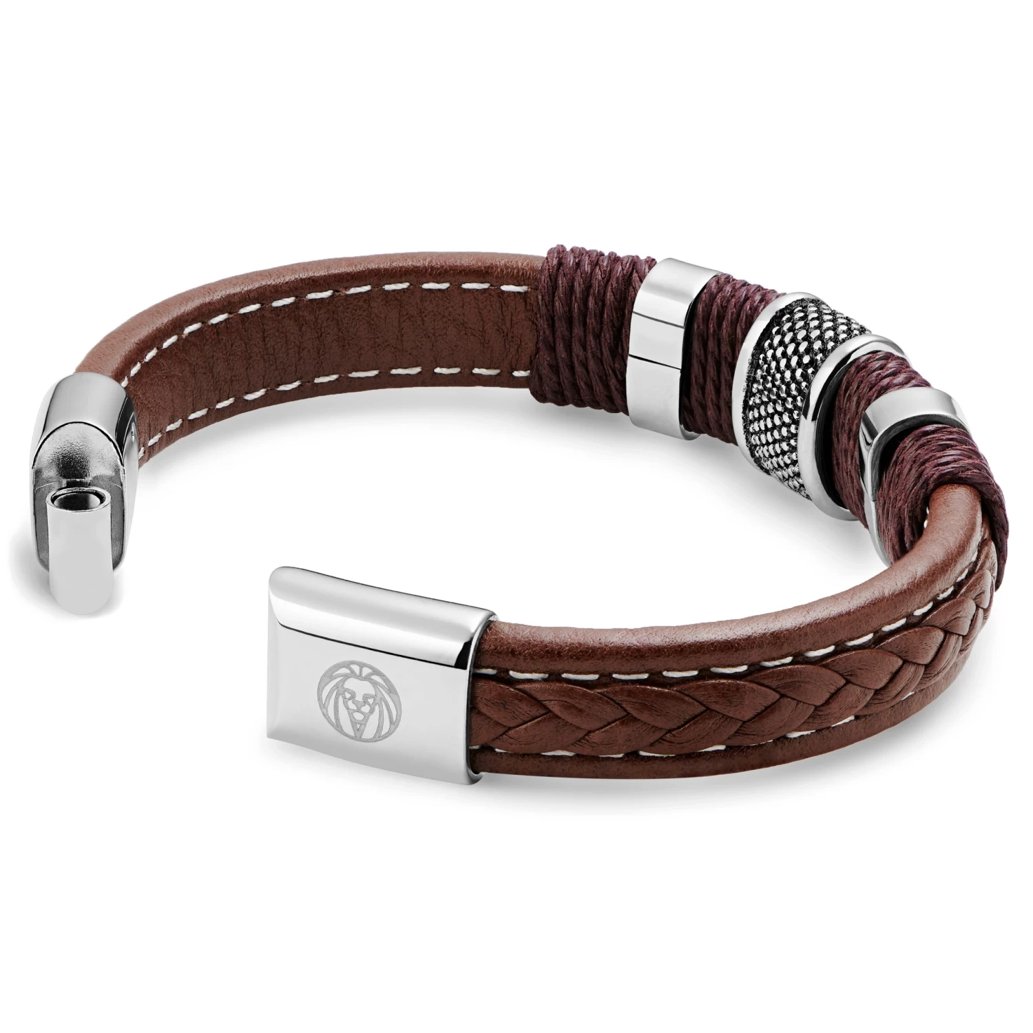 Icon | Brown Leather And Stainless Steel Bracelet - Image 3