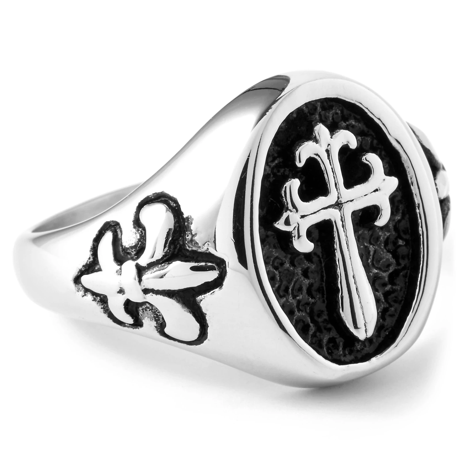 Silver-Tone & Black Stainless Steel Cardinal Design Ring - Image 3