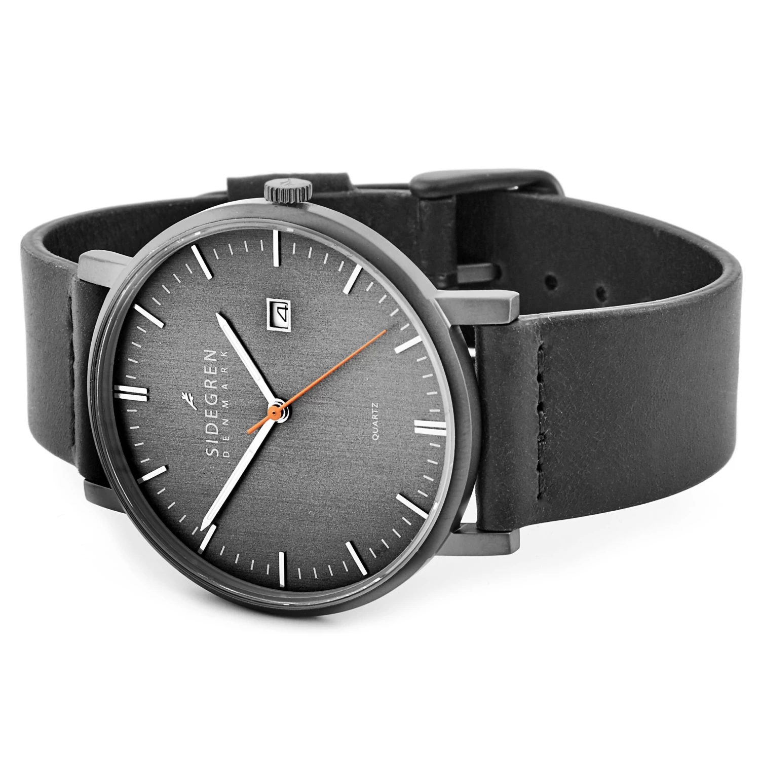 Kevil | Dark Grey Slim Dress Watch With Dark Grey Dial & Black Leather Strap - Image 4