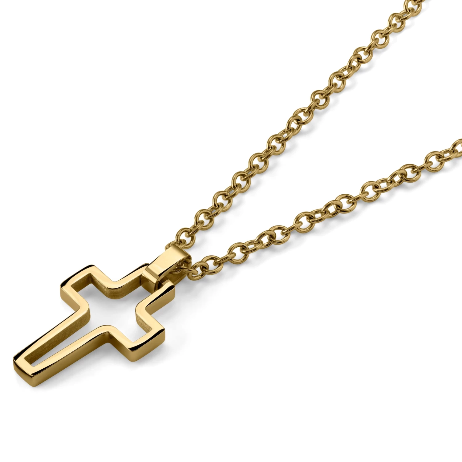 Gold-Tone With Hollow Cross Cable Chain Necklace - Image 2