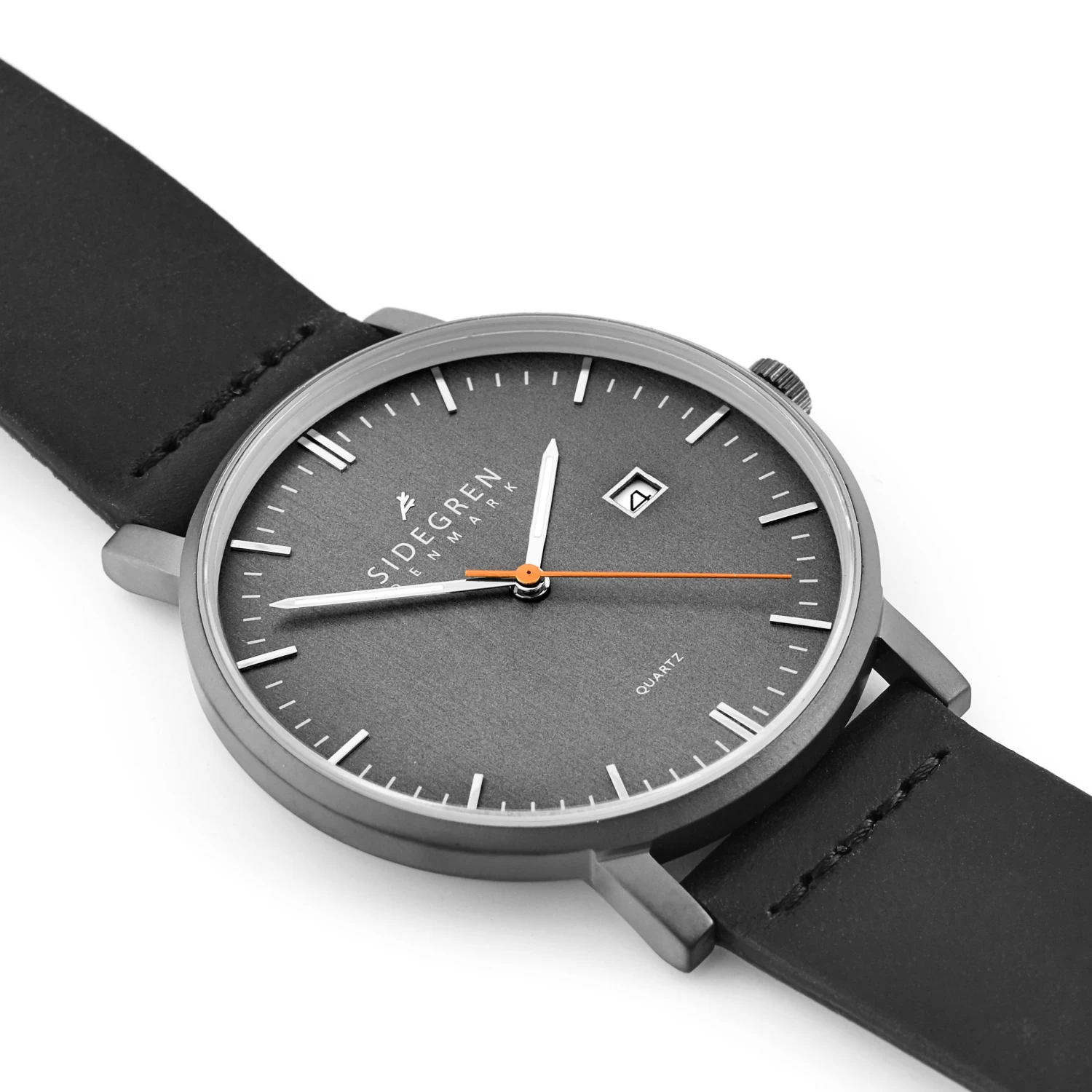 Kevil | Dark Grey Slim Dress Watch With Dark Grey Dial & Black Leather Strap - Image 2