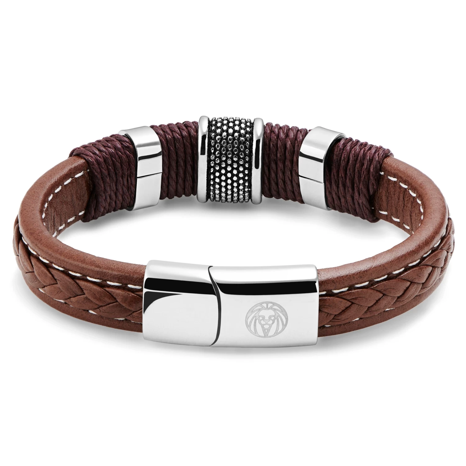 Icon | Brown Leather And Stainless Steel Bracelet - Image 2