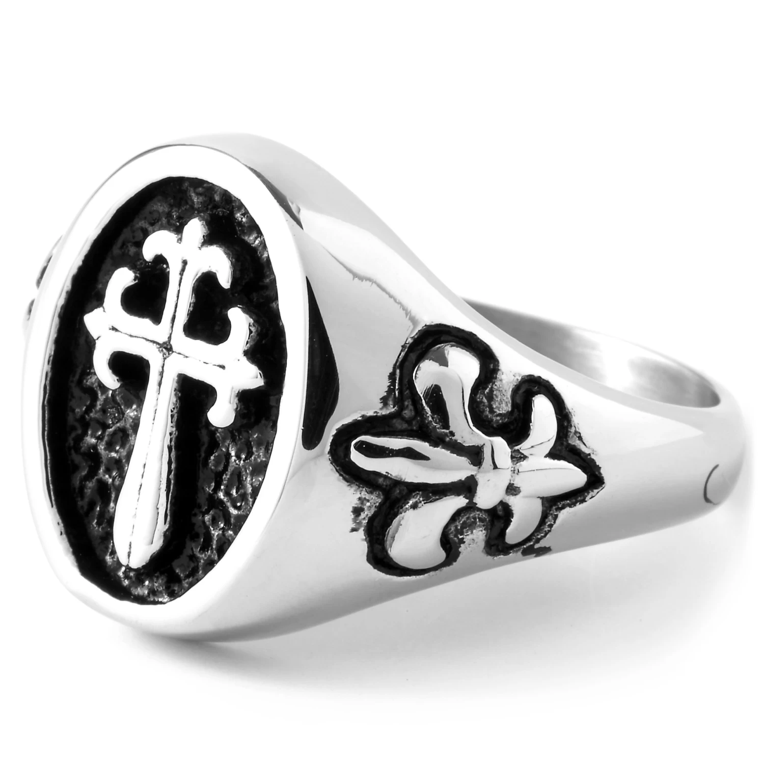 Silver-Tone & Black Stainless Steel Cardinal Design Ring