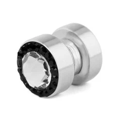10 Mm Black & Clear Crystal Magnetic Steel Earring