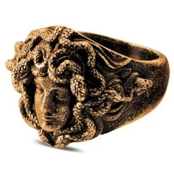 Vintage Gold-Tone & Black Medusa Signet Ring