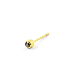 3 Mm Black Round Zirconia & Gold-Tone Stud Earring