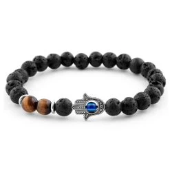 Black Lava Rock & Tiger's Eye Palm Bracelet