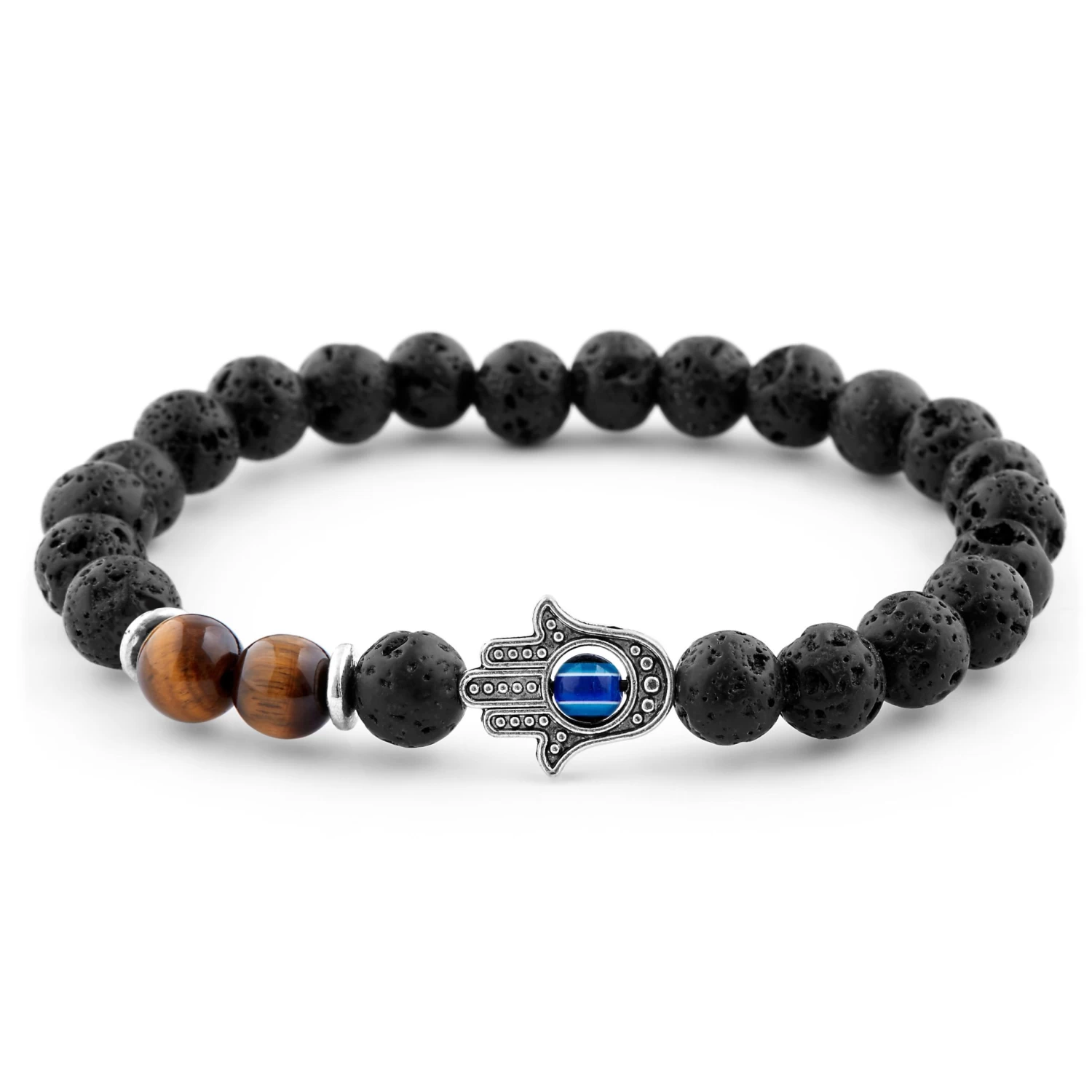 Black Lava Rock & Tiger's Eye Palm Bracelet