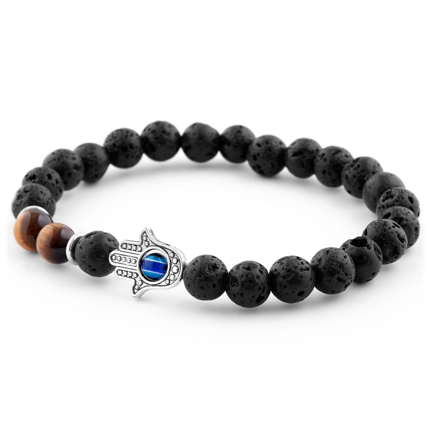 Black Lava Rock & Tiger's Eye Palm Bracelet - Image 3