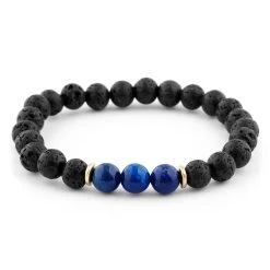 Blue Lapis Lazuli & Black Lava Rock Bracelet