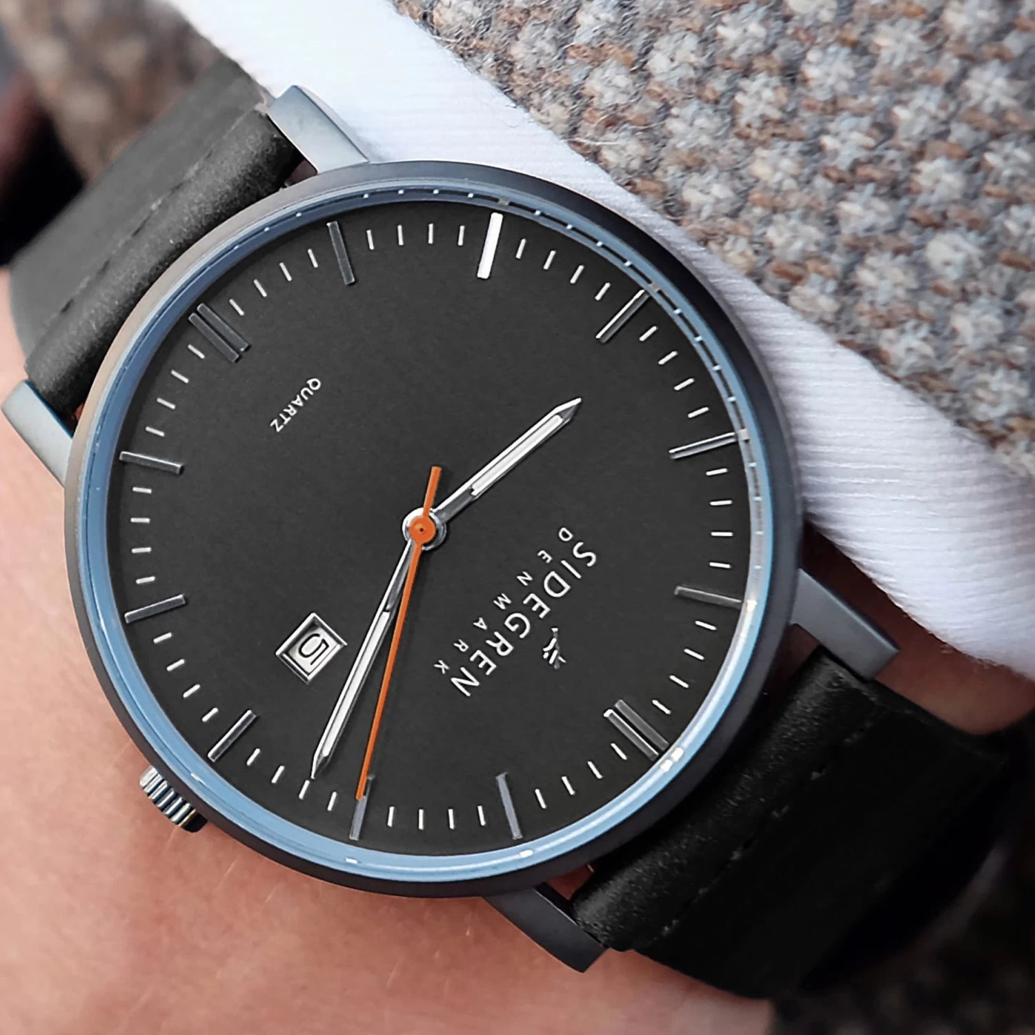 Kevil | Dark Grey Slim Dress Watch With Dark Grey Dial & Black Leather Strap - Image 11