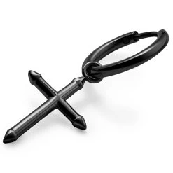 Vasilios | Black Stainless Steel Pointed Cross Hoop Earring