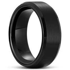 Terra | 8 Mm Black Bevelled Edge Tungsten Carbide Ring