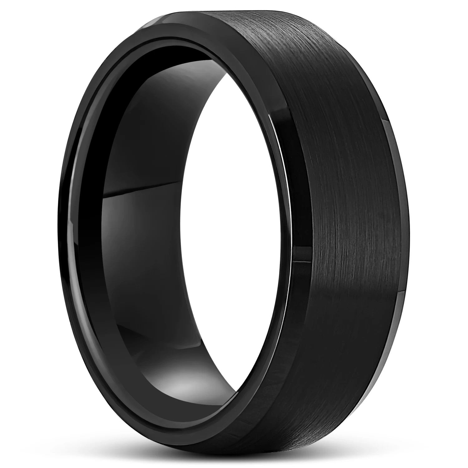 Terra | 8 Mm Black Bevelled Edge Tungsten Carbide Ring