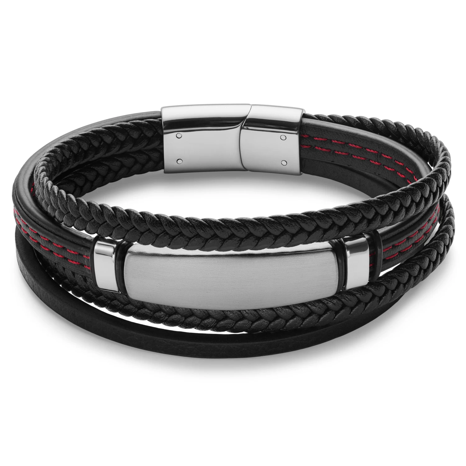 Silver-Tone And Red Stainless Steel ID Bracelet