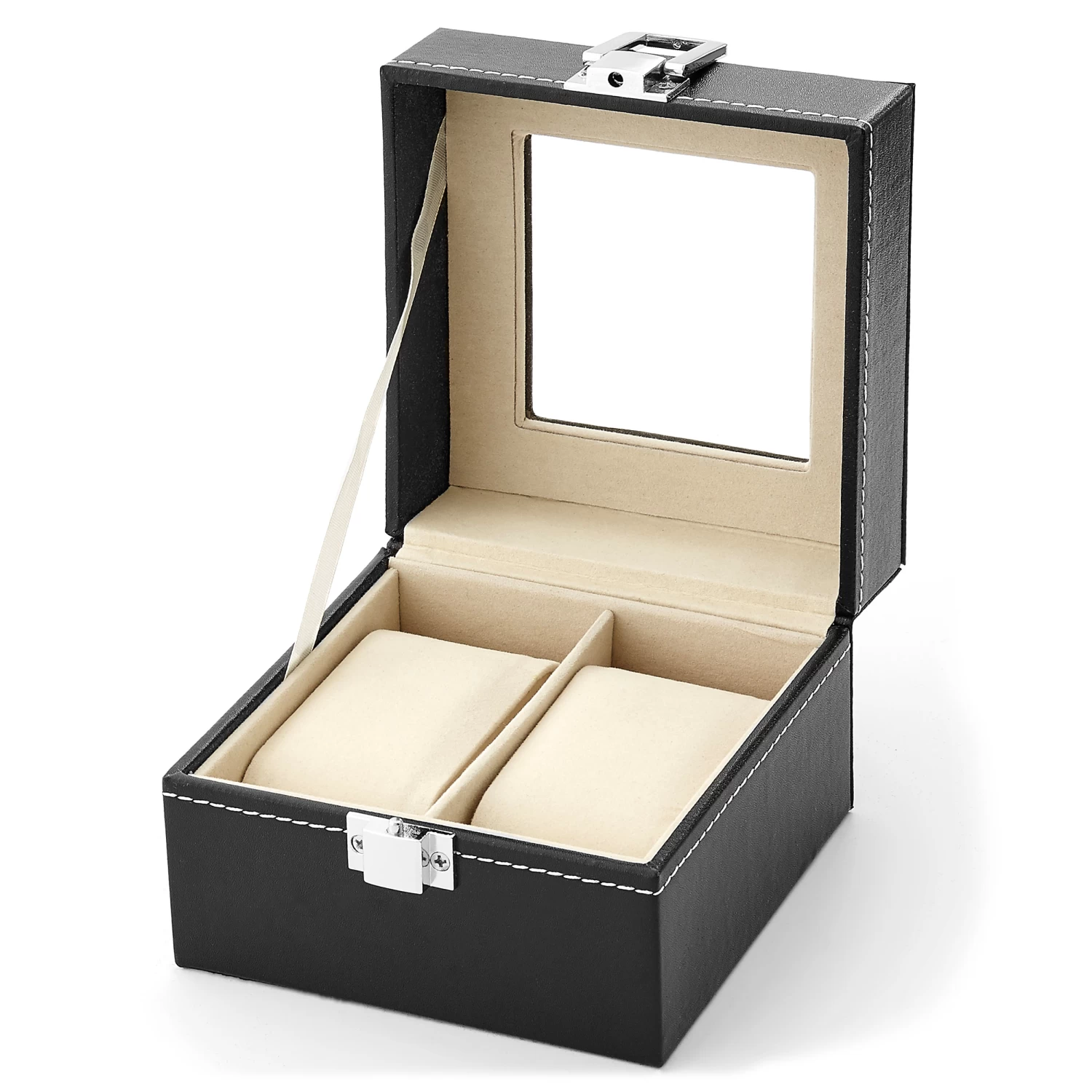 Black Faux Leather Watch Case - 2 Watches - Image 2