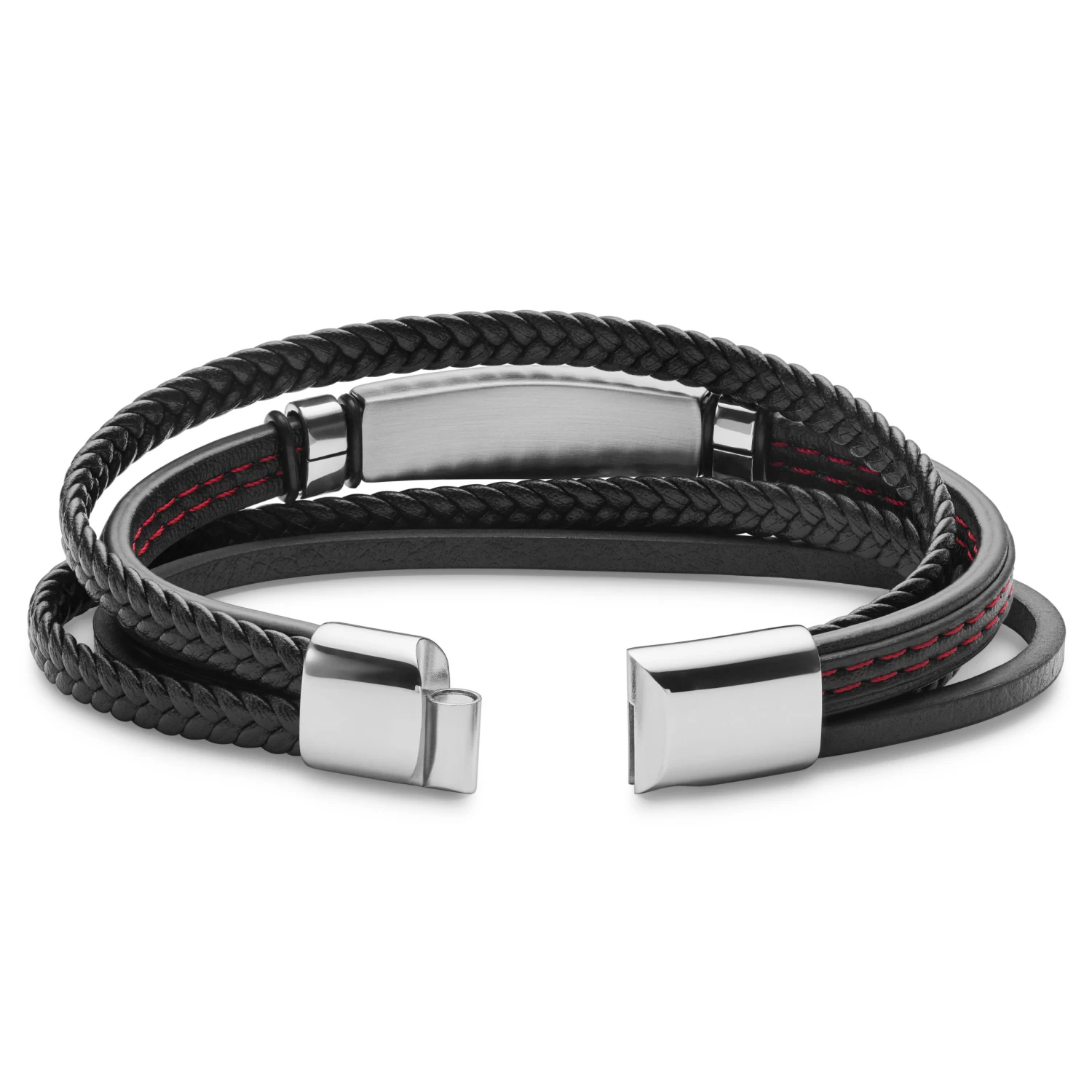 Silver-Tone And Red Stainless Steel ID Bracelet - Image 2