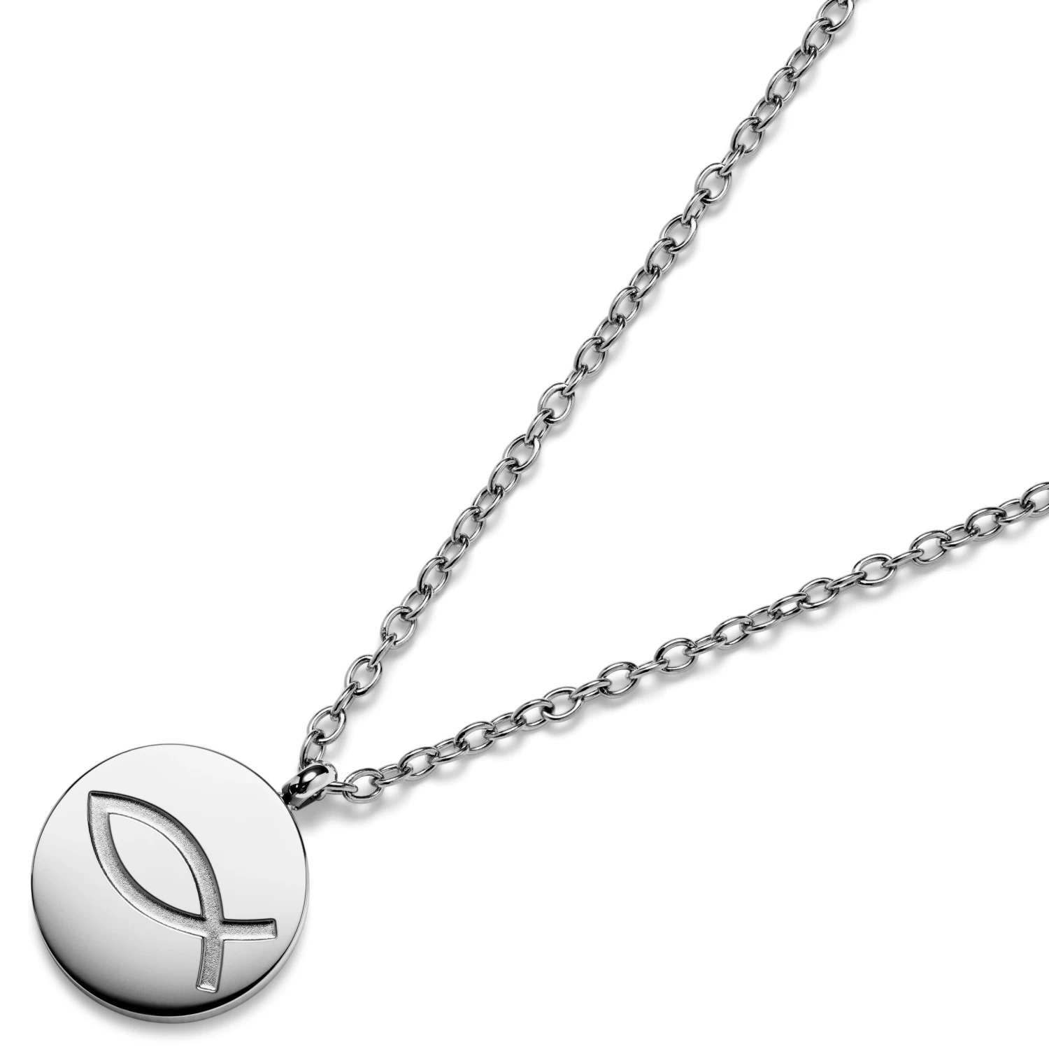 Unity | Silver-tone Stainless Steel Ichthus Circle Necklace - Image 4