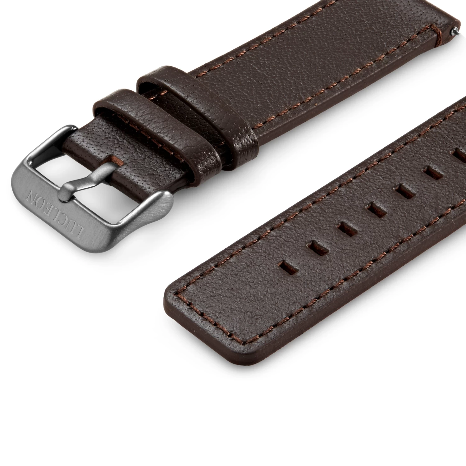 Brown Leather Watch Strap With Gray Buckle - Image 2
