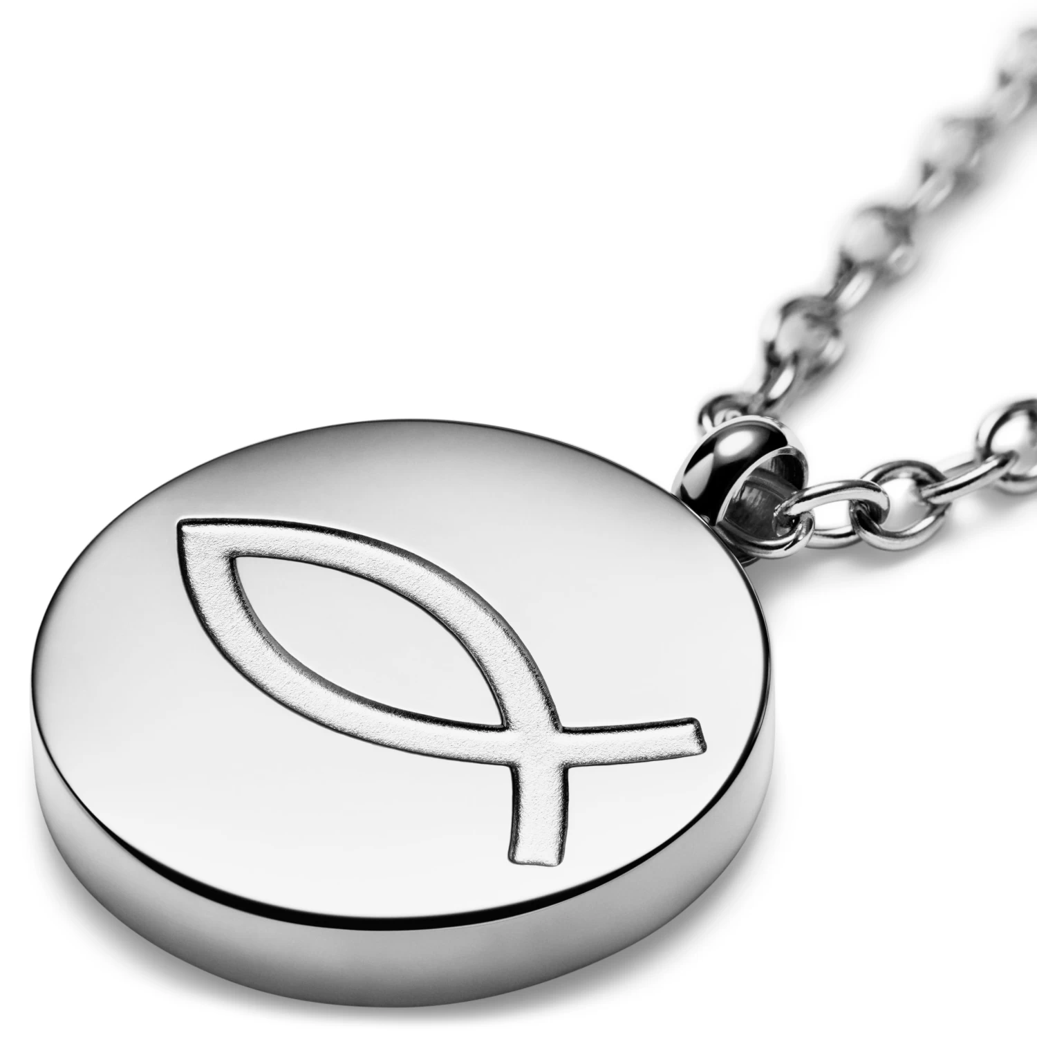 Unity | Silver-tone Stainless Steel Ichthus Circle Necklace - Image 5