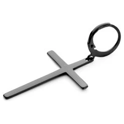 Sentio | Black Stainless Steel Hanging Cross Hoop Earring