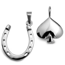 Ace | Silver-tone Horseshoe & Spade Pendant Set