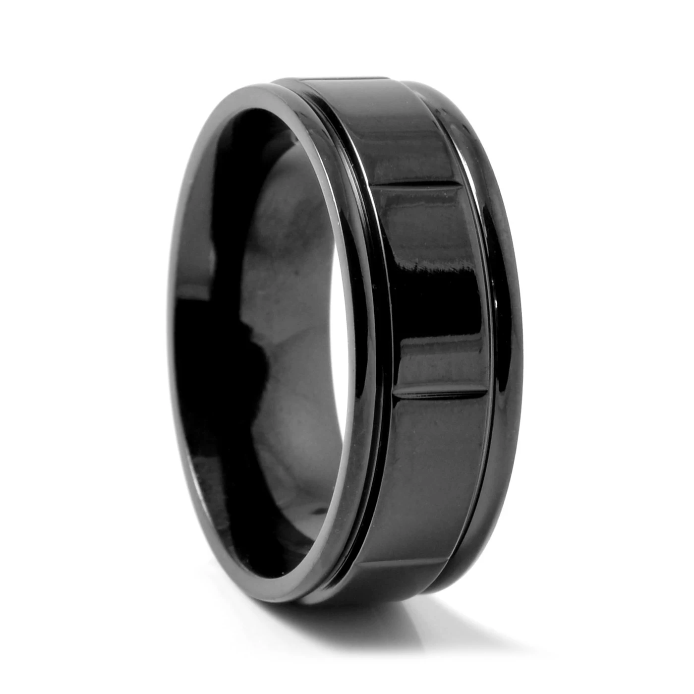 8 Mm Black Titanium Subtle Brick Pattern Ring