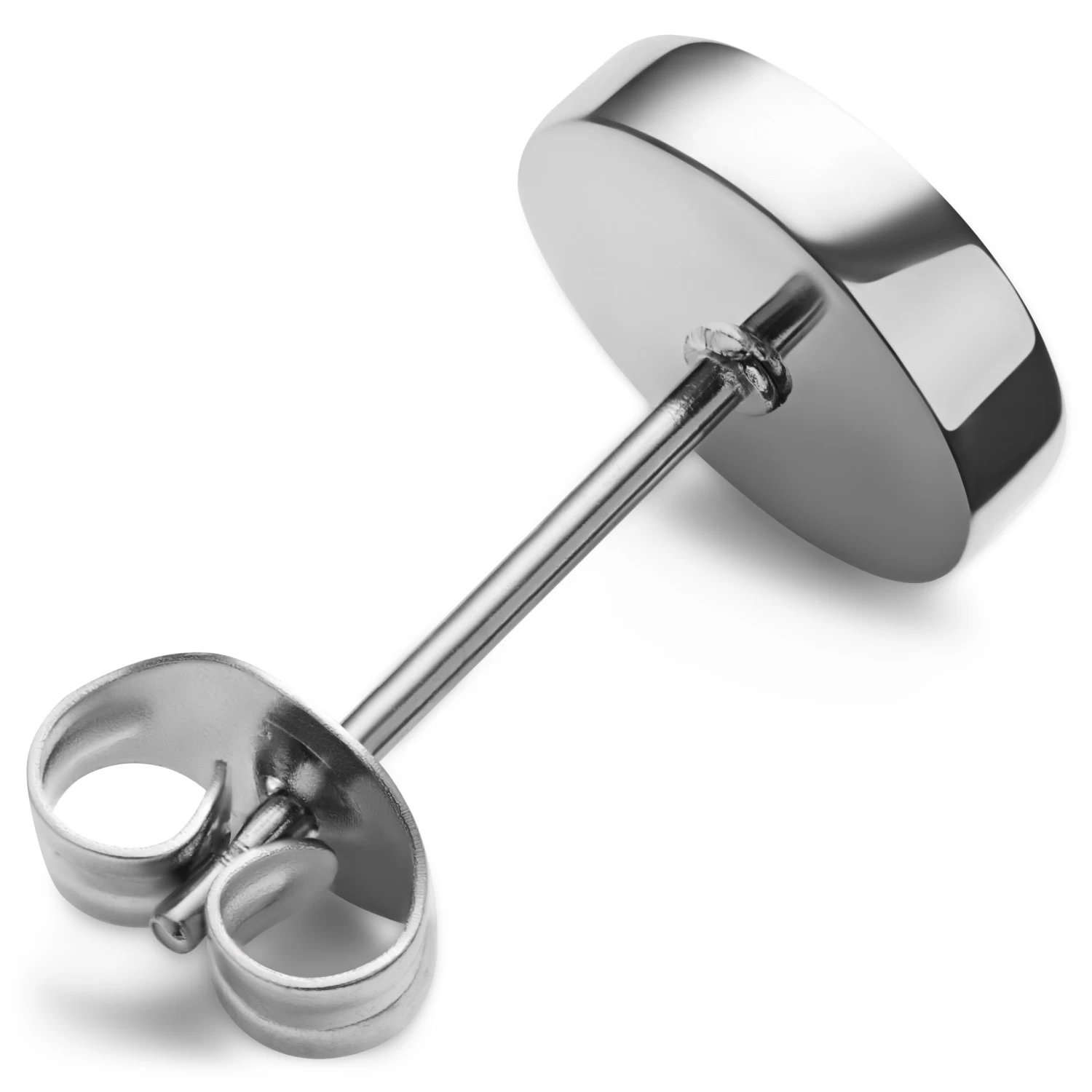 Orphic | 1/3" (8 Mm) Hammered Silver-Tone Stainless Steel Stud Earring With Black Zirconia - Image 4