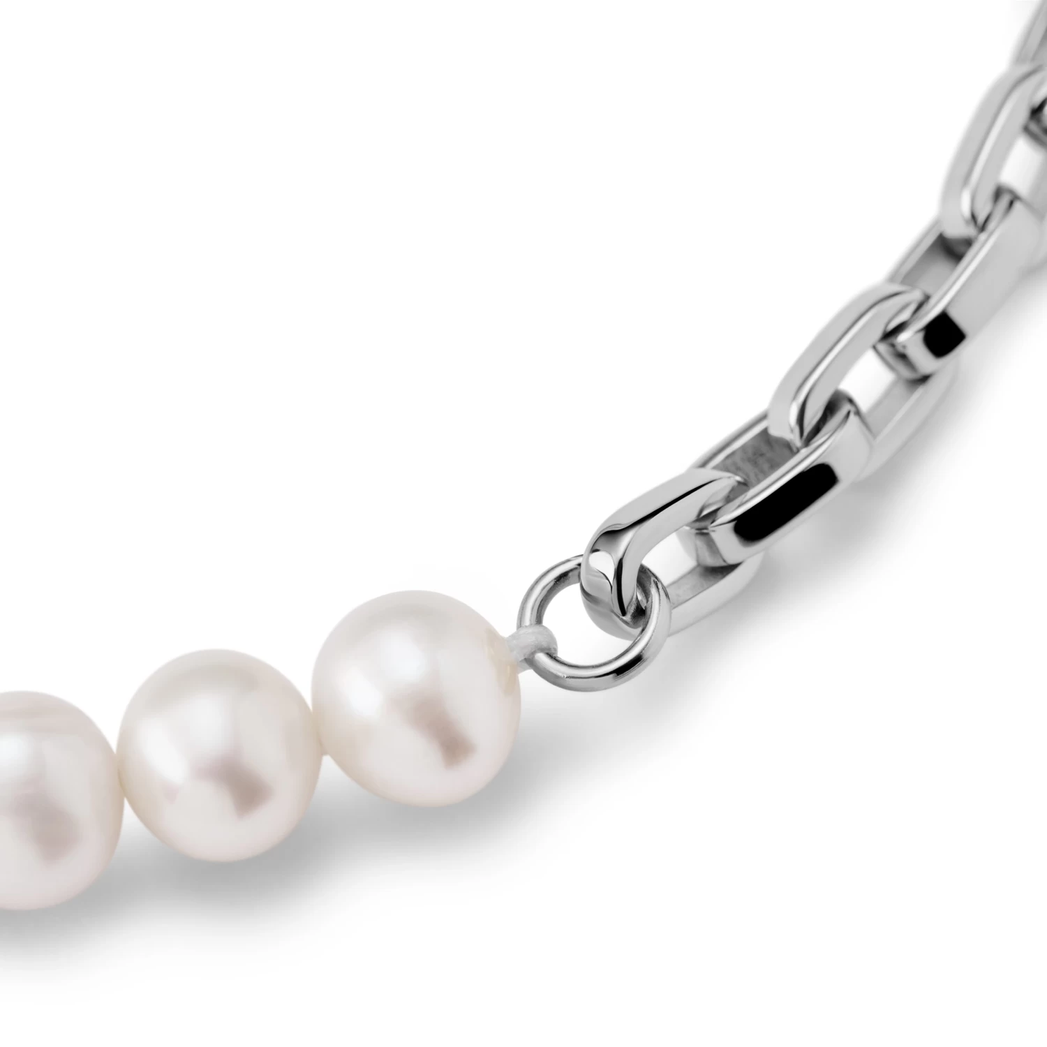 Ocata | Silver-Tone Anchor Chain & Pearl Bracelet - Image 2