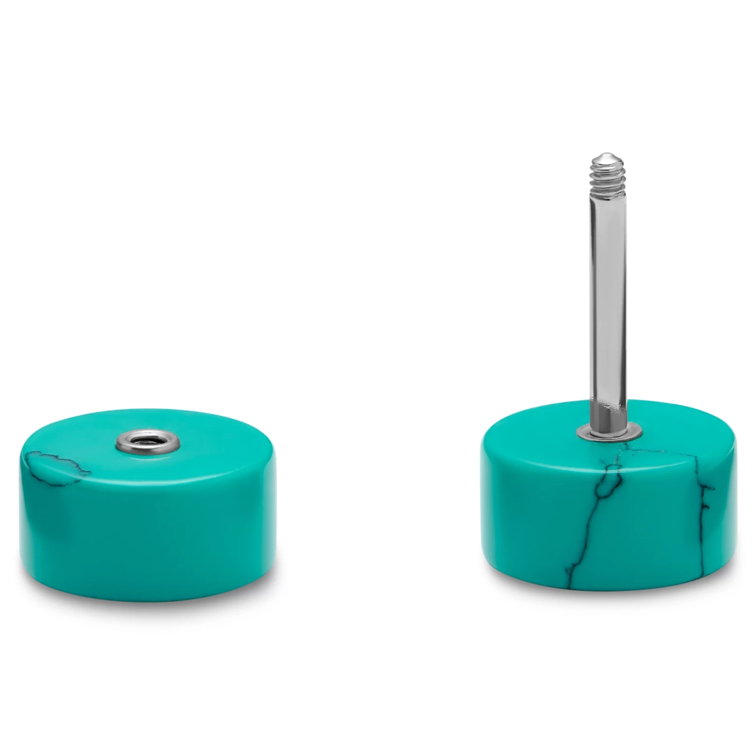 Satago | 1/3" (8 Mm) Turquoise & Stainless Steel Faux Plug Stud Earring - Image 2