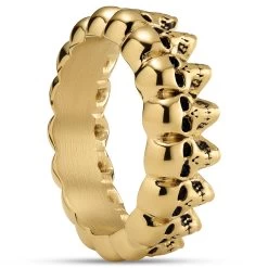 Aspero | 1/3" (8 Mm) Gold-tone Stainless Steel Skulls Ring