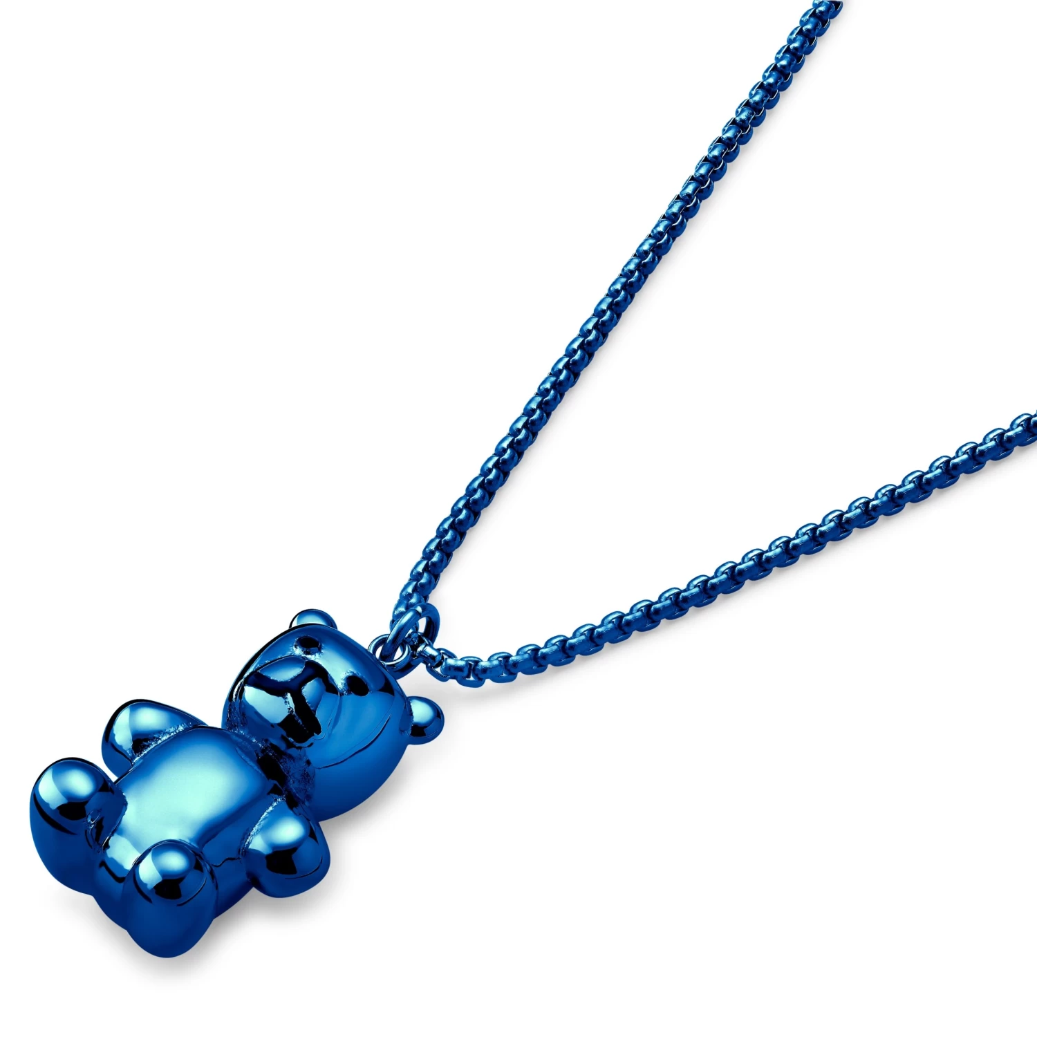 Egan | Blue Stainless Steel Teddy Bear Box Chain Necklace - Image 2