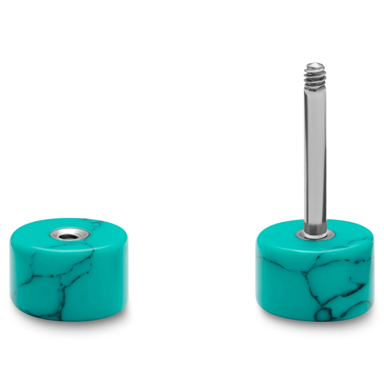 Satago | 1/4" (6 Mm) Turquoise & Stainless Steel Faux Plug Stud Earring - Image 2