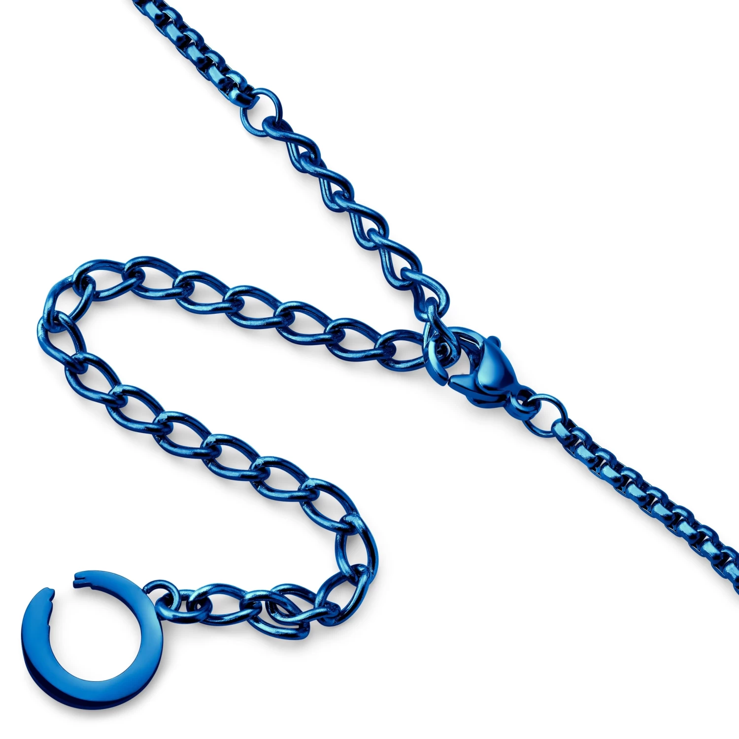 Egan | Blue Stainless Steel Teddy Bear Box Chain Necklace - Image 4