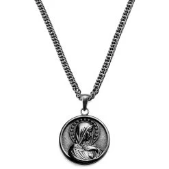 Sanctus | Vintage Silver-Tone Stainless Steel Virgin Mary Wheat Chain Necklace