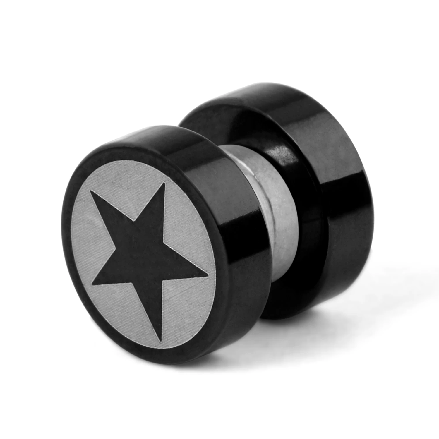 Silver-Tone & Black Steel Star Magnetic Earring