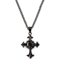 Gunmetal Stainless Steel With Gothic Cross Cable Chain Necklace