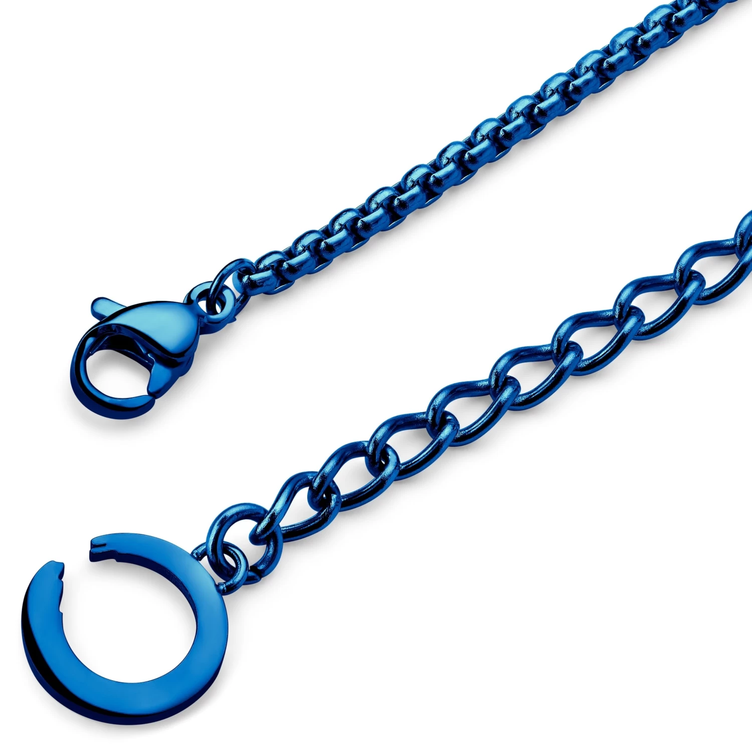 Egan | Blue Stainless Steel Teddy Bear Box Chain Necklace - Image 3