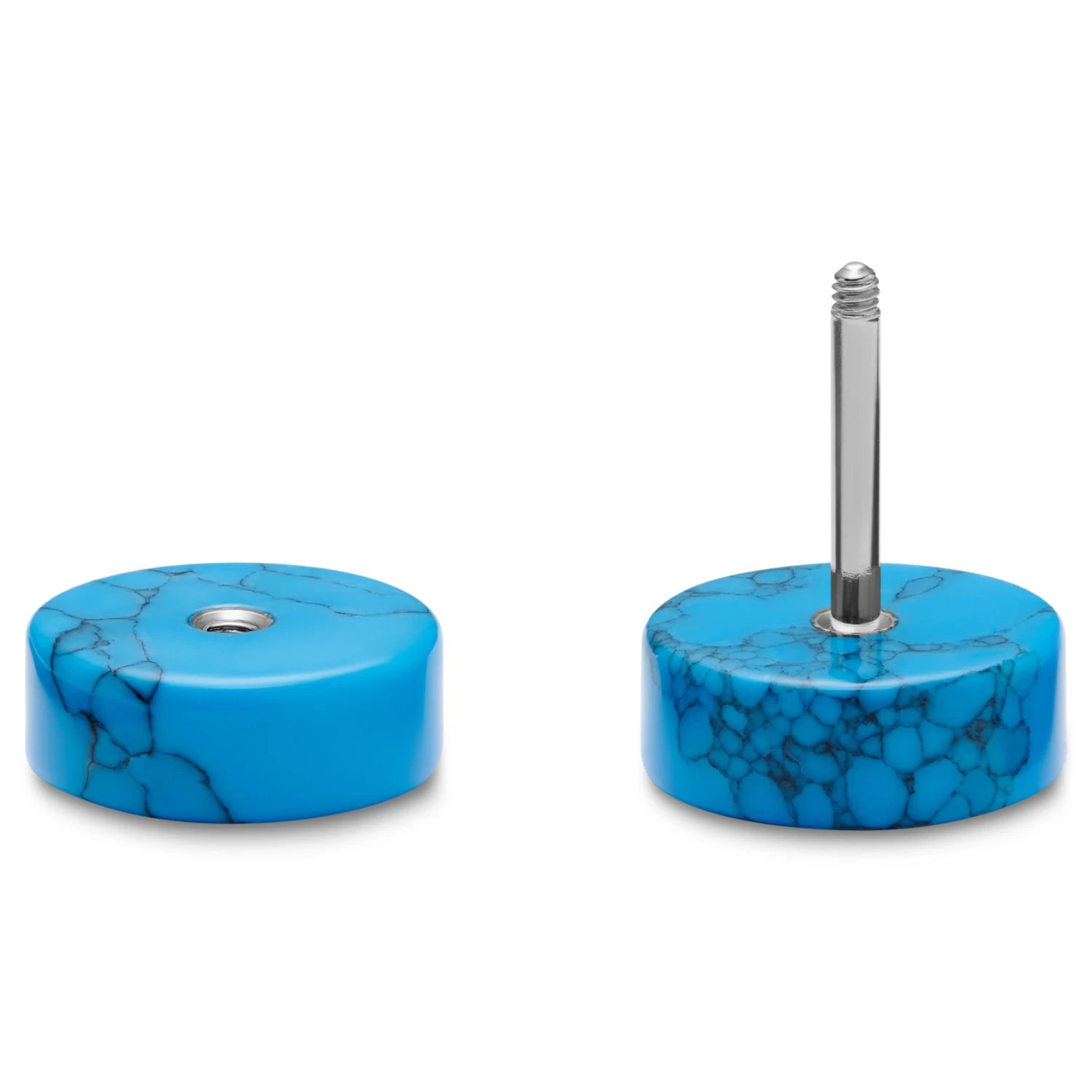 Satago | 3/8" (10 Mm) Blue Turquoise & Stainless Steel Faux Plug Stud Earring - Image 2