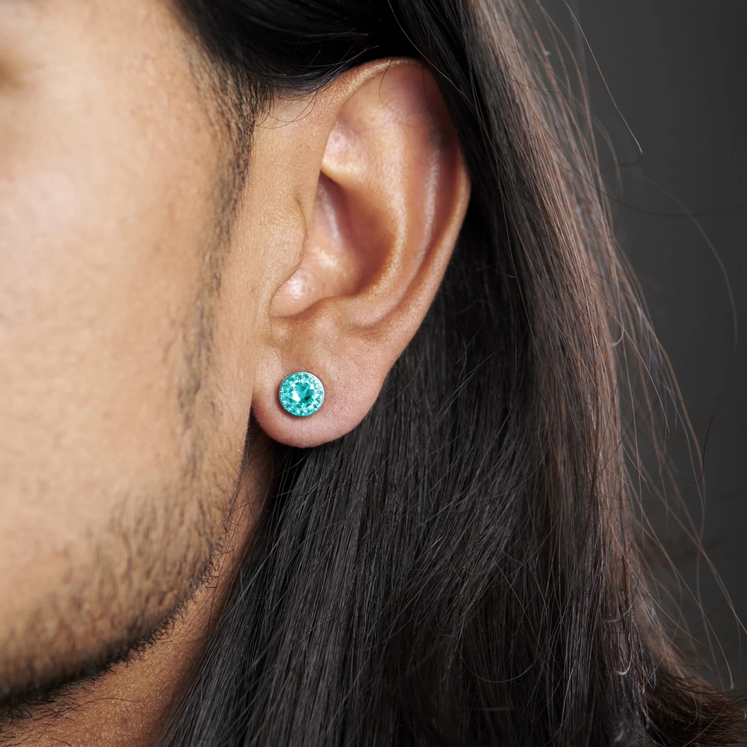 8 Mm Blue Crystal & Stainless Steel Magnetic Earring - Image 4